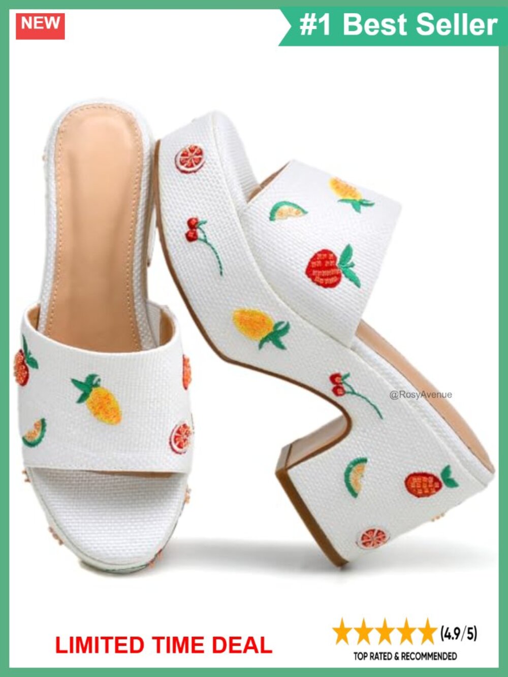 Platform Wedge Mule Sandals Raffia Woven Slip On Summer Beach Resort